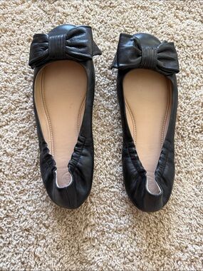 Tory Burch Black Leather Bow Ballet Flats